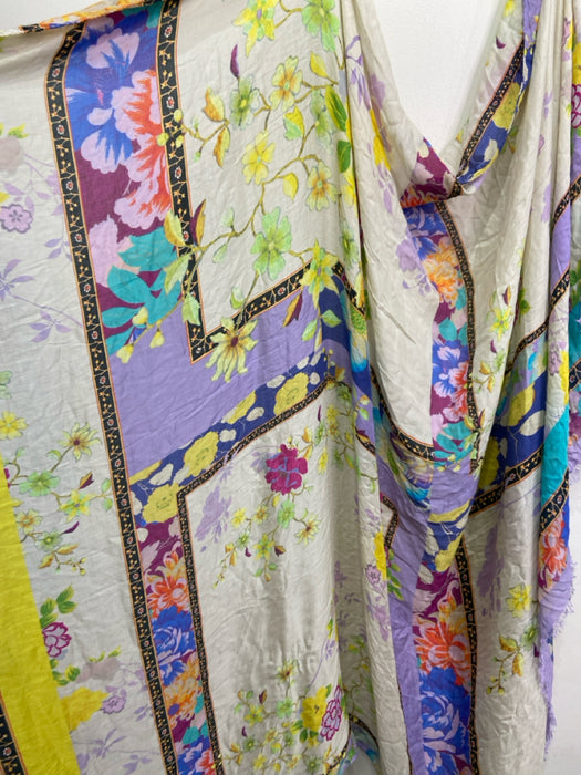 Etro White & Multi Modal Blend Fringe Floral & Abstract Square scarf