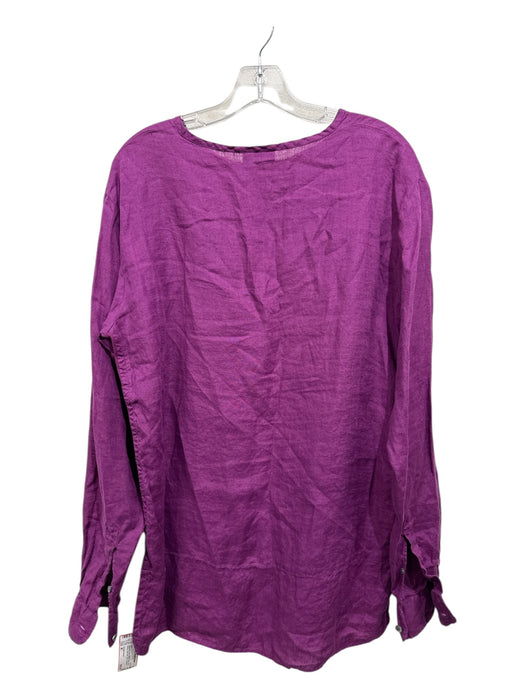 Georgio Armani Size M Magenta Linen Ribbed Detail Long Sleeve Side Slits Top Magenta / M