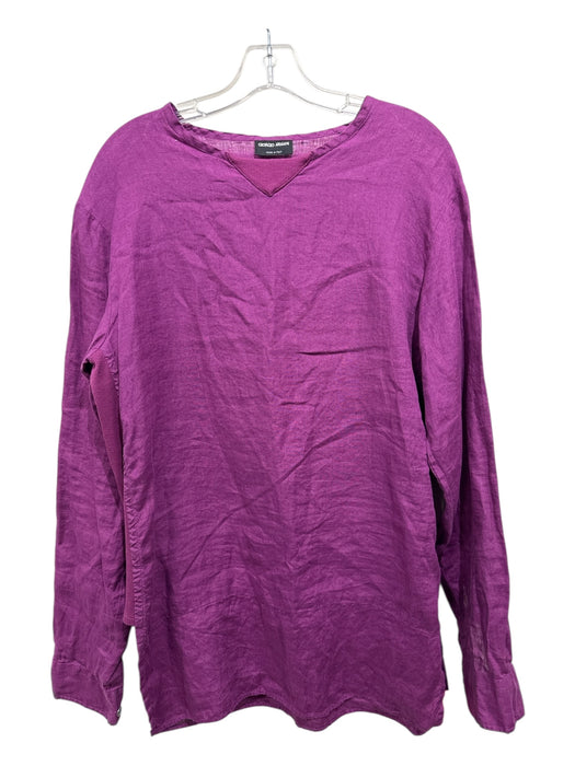 Georgio Armani Size M Magenta Linen Ribbed Detail Long Sleeve Side Slits Top Magenta / M