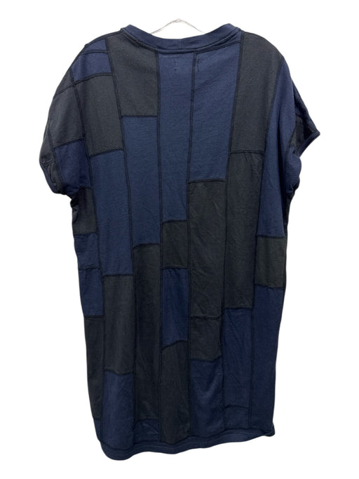 Billy Reid Size Small Navy & Black Cotton Short Sleeve Patchwork Crew Neck Dress Navy & Black / Small