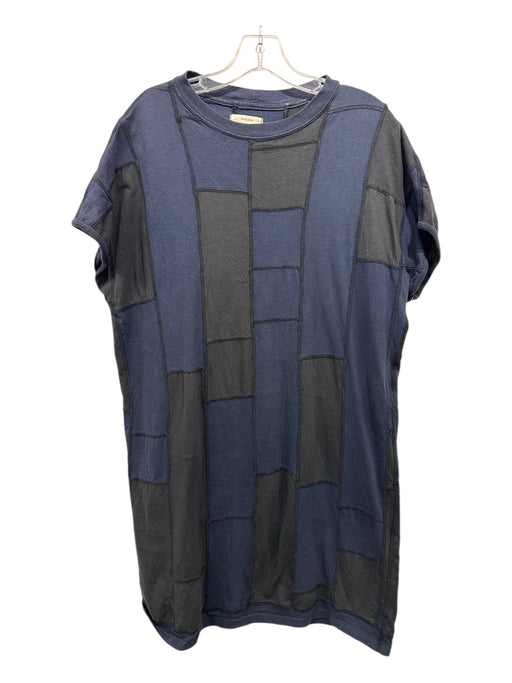 Billy Reid Size Small Navy & Black Cotton Short Sleeve Patchwork Crew Neck Dress Navy & Black / Small