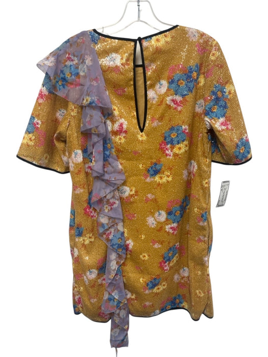 Manoush Size 40 Yellow & Multi Polyester Short Sleeve Sequin Ruffle Floral Dress Yellow & Multi / 40