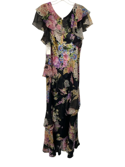 Rickie Freeman for Teri Jon Size 6 Black & Multi Polyester V Neck Floral Dress Black & Multi / 6