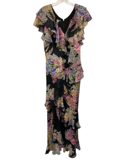 Rickie Freeman for Teri Jon Size 6 Black & Multi Polyester V Neck Floral Dress Black & Multi / 6