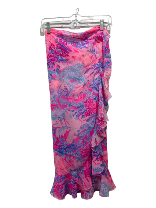 Lilly Pulitzer Size One Size Pink & blue Polyester Sheer Abstract Wrap Skirt Pink & blue / One Size