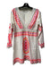 Debbie Katz Size Large White, Pink & Green Cotton V Neck Long Sleeve Dress White, Pink & Green / Large