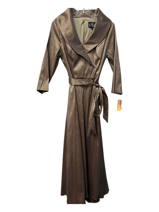 Alex Evenings Size 8 Bronze Nylon Blend Belted Back Zip Pockets 3/4 Sleeve Gown Bronze / 8
