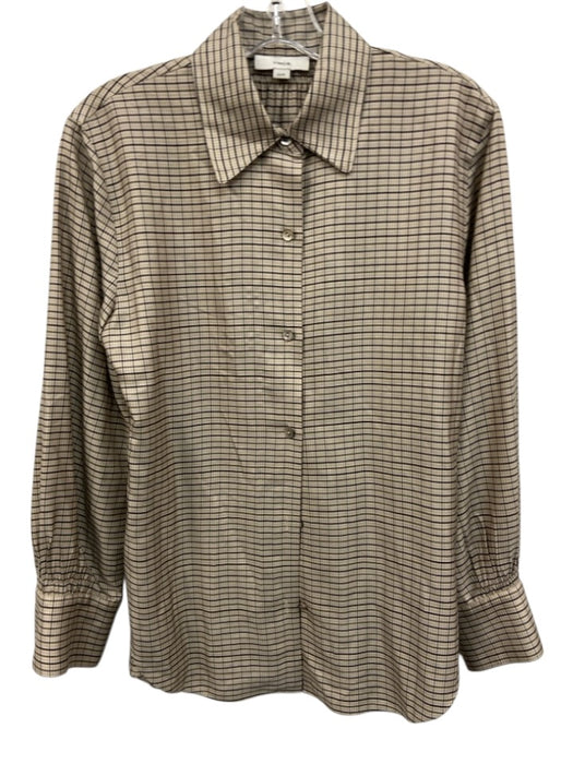 Vince Size XS Brown & Beige Rayon Blend Plaid Long Sleeve Button Down Top Brown & Beige / XS