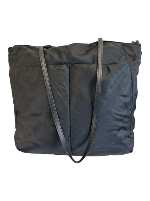 MZ Wallace Black Nylon Leather Strap Outer Pocket Pouchette Tote Bag Black / Medium