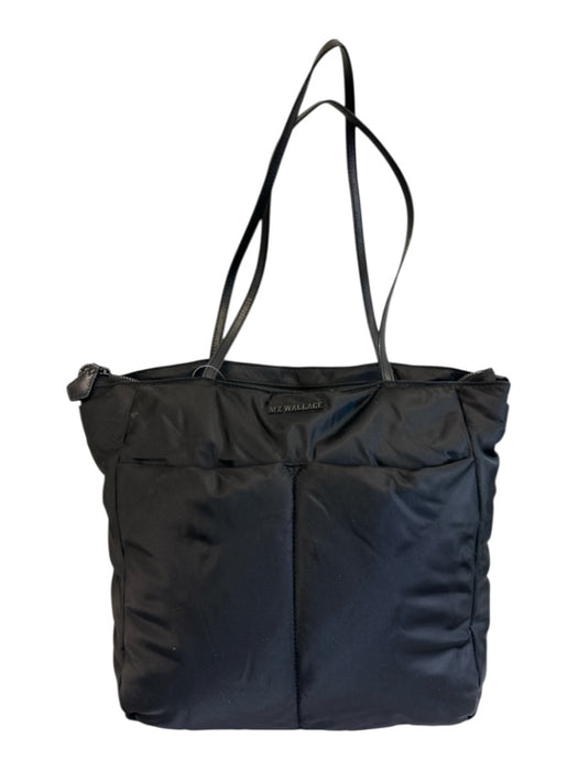 MZ Wallace Black Nylon Leather Strap Outer Pocket Pouchette Tote Bag Black / Medium