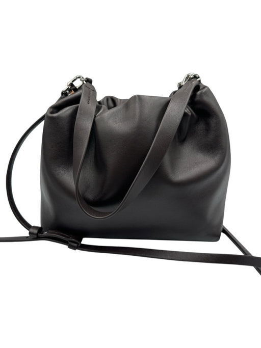 Theory Brown Leather Drawstring Detachable Strap Top Handle Crossbody Bag Brown / Small