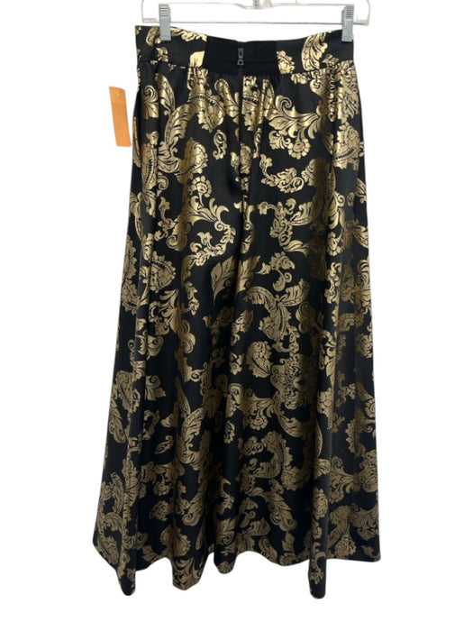 Alice + Olivia Size 4 Black & Gold Polyester jaquard Leaves Back Zip Maxi Skirt Black & Gold / 4