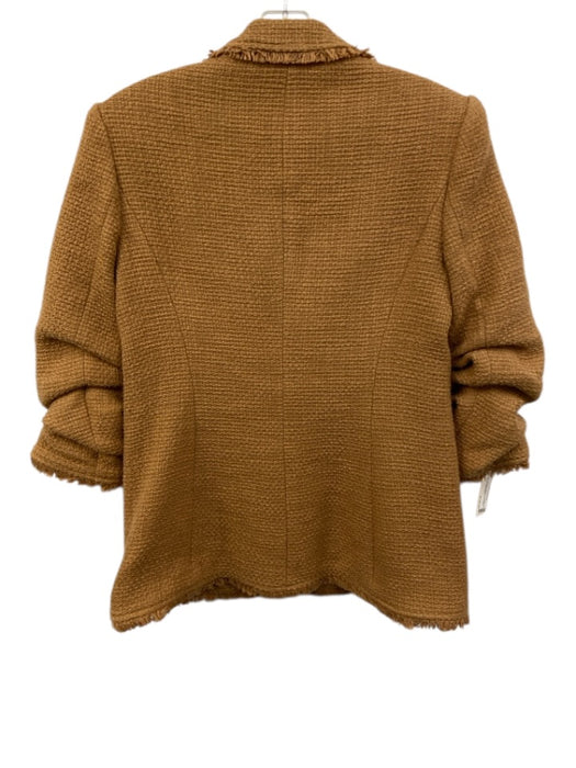 Cinq a Sept Size 2 Tan Cotton Weave 3/4 Sleeve Fringe Edging Blazer Jacket Tan / 2