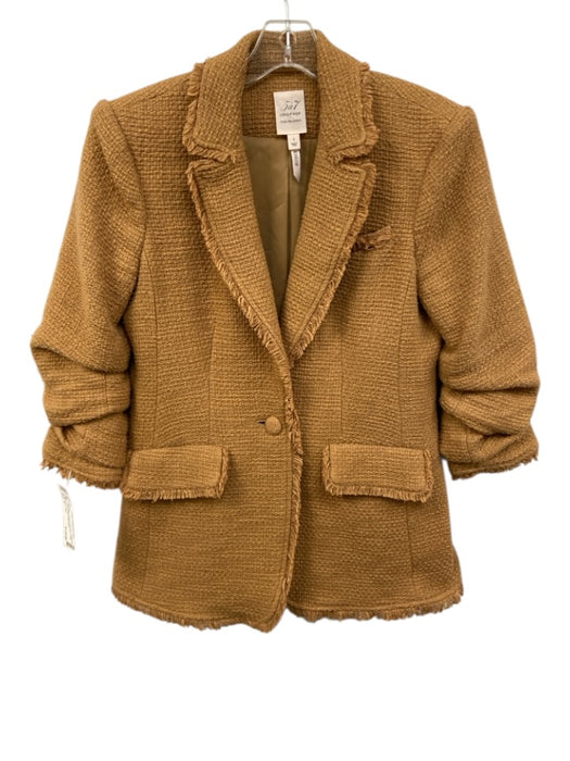Cinq a Sept Size 2 Tan Cotton Weave 3/4 Sleeve Fringe Edging Blazer Jacket Tan / 2