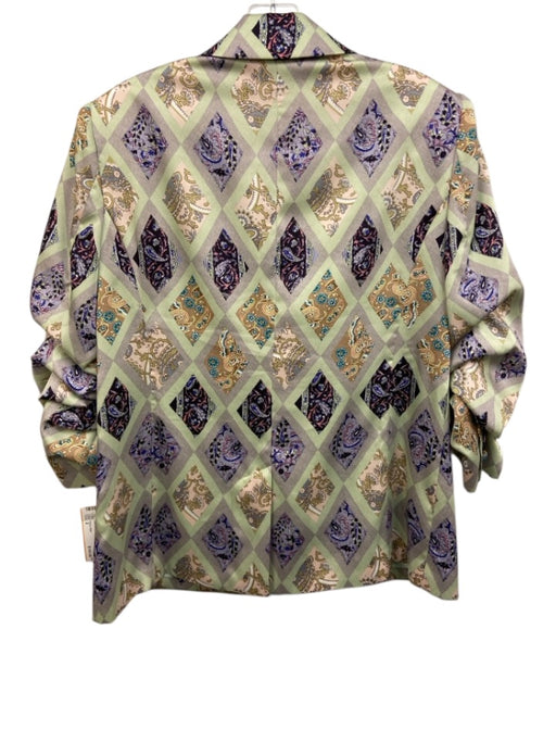Cinq a Sept Size 2 Mint Green & Multi Polyester 3/4 Sleeve Diamond Blazer Jacket Mint Green & Multi / 2