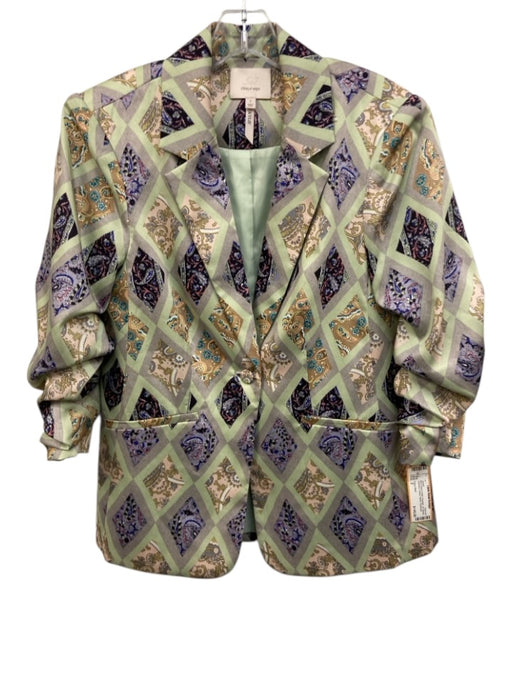 Cinq a Sept Size 2 Mint Green & Multi Polyester 3/4 Sleeve Diamond Blazer Jacket Mint Green & Multi / 2