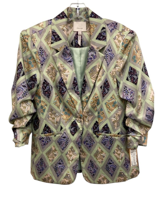 Cinq a Sept Size 2 Mint Green & Multi Polyester 3/4 Sleeve Diamond Blazer Jacket Mint Green & Multi / 2