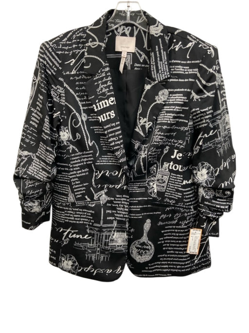 Cinq a Sept Size 6 Black & White Polyester 3/4 Sleeve Words One Button Jacket Black & White / 6