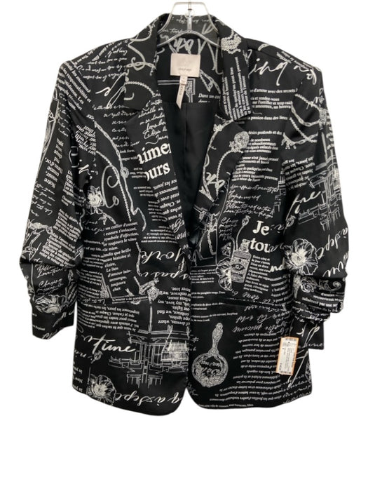 Cinq a Sept Size 6 Black & White Polyester 3/4 Sleeve Words One Button Jacket Black & White / 6