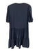 Cinq a Sept Size S Navy Silk Short Balloon Sleeve Ribbed Neck V Neck Dress Navy / S