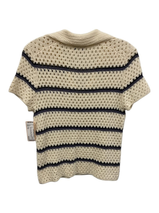 Vince Size S/P Cream, Gray & Black Cotton Open Knit Collar Horizontal Stripe Top Cream, Gray & Black / S/P