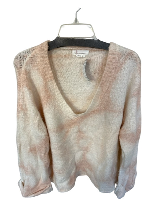 By Anthropologie Size L Peach & White Acrylic Blend Knit Tie Dye V Neck Sweater Peach & White / L