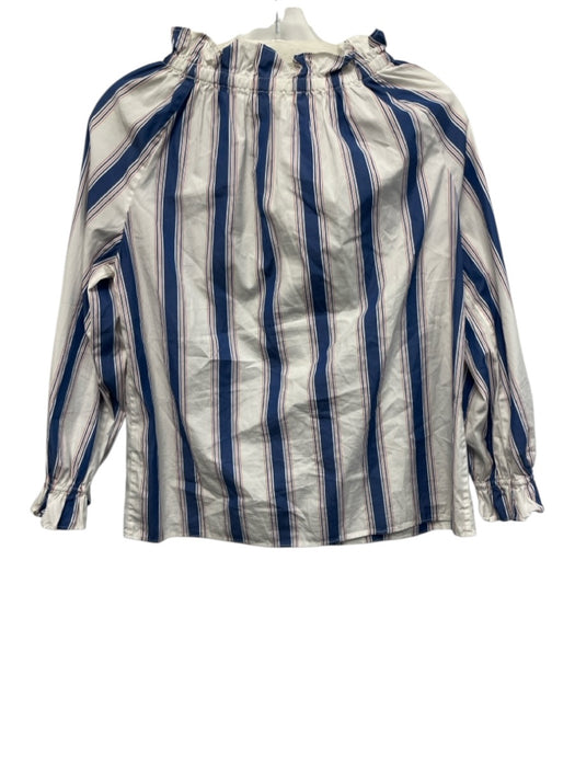 Ann Mashburn Size S White, Blue, Red Cotton Stripe Ruffle collar Long Sleeve Top White, Blue, Red / S