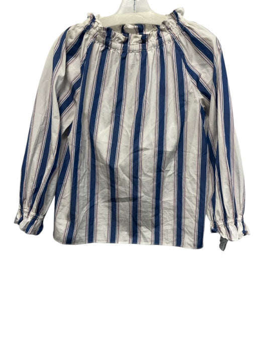 Ann Mashburn Size S White, Blue, Red Cotton Stripe Ruffle collar Long Sleeve Top White, Blue, Red / S