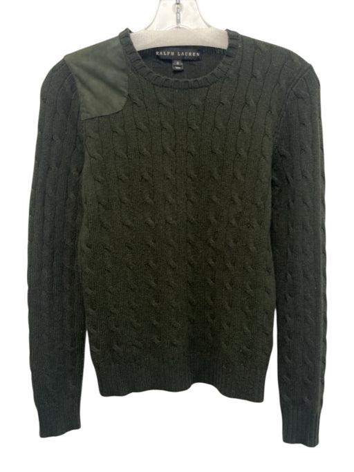 Ralph Lauren Size M Green Cashmere Cable Knit Ribbed Trim Sweater Green / M