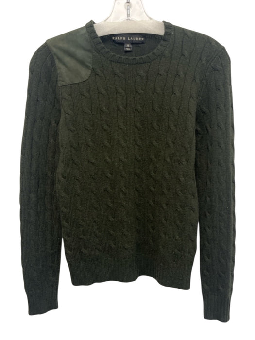 Ralph Lauren Size M Green Cashmere Cable Knit Ribbed Trim Sweater Green / M