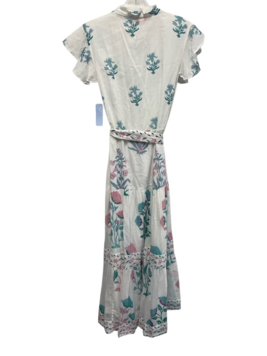 Oliphant Size S White, Pink, Blue Cotton Floral Button Down Maxi Dress White, Pink, Blue / S