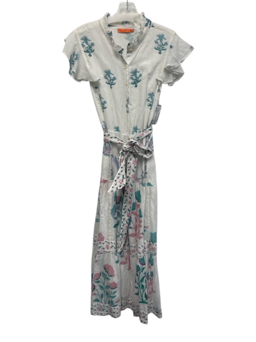Oliphant Size S White, Pink, Blue Cotton Floral Button Down Maxi Dress White, Pink, Blue / S
