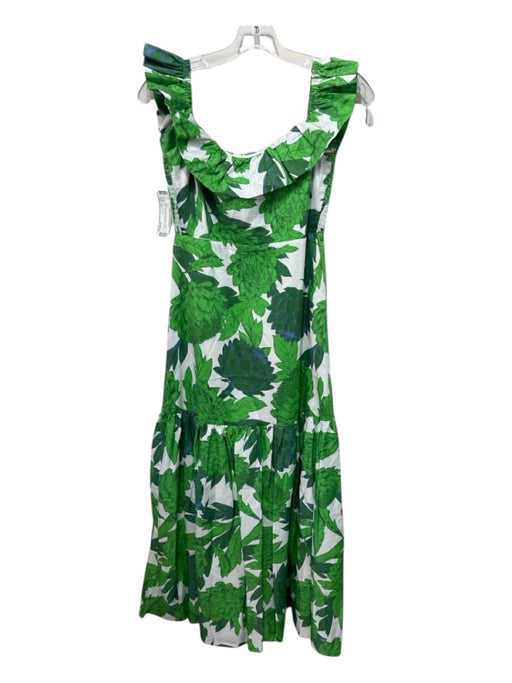 Hyacinth House Size XS Green & White Cotton Floral Ruffle Cap Sleeve Dress Green & White / XS