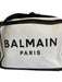 Balmain White & Black Canvas & Leather Zipper Crossbody Strap Bag White & Black
