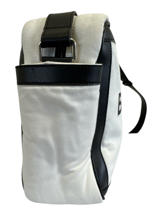 Balmain White & Black Canvas & Leather Zipper Crossbody Strap Bag White & Black