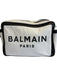 Balmain White & Black Canvas & Leather Zipper Crossbody Strap Bag White & Black
