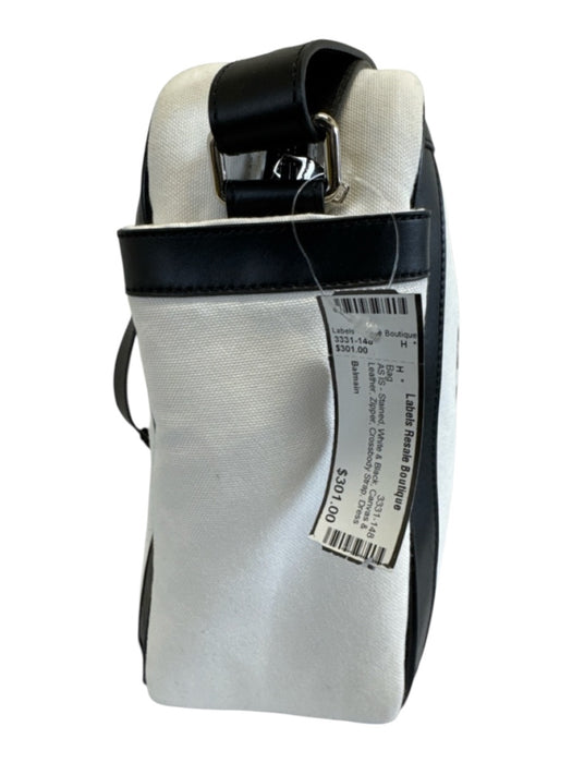Balmain White & Black Canvas & Leather Zipper Crossbody Strap Bag White & Black