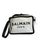 Balmain White & Black Canvas & Leather Zipper Crossbody Strap Bag White & Black
