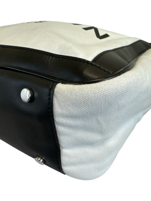 Balmain White & Black Canvas & Leather Zipper Crossbody Strap Bag White & Black