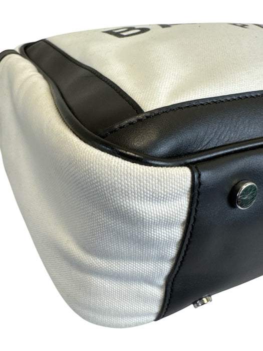 Balmain White & Black Canvas & Leather Zipper Crossbody Strap Bag White & Black