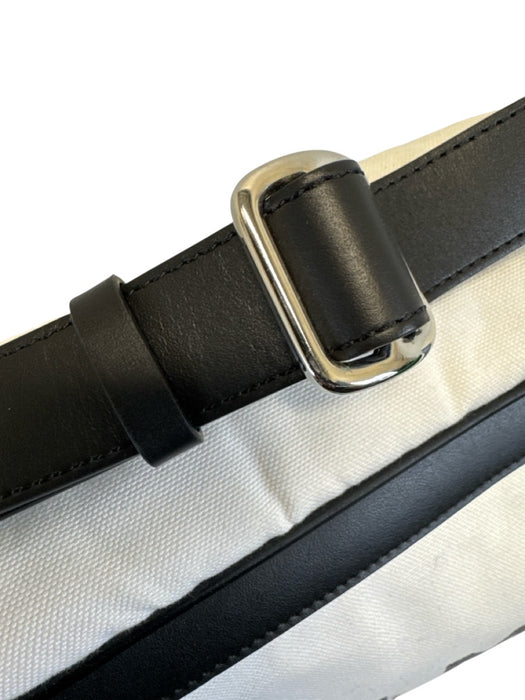 Balmain White & Black Canvas & Leather Zipper Crossbody Strap Bag White & Black