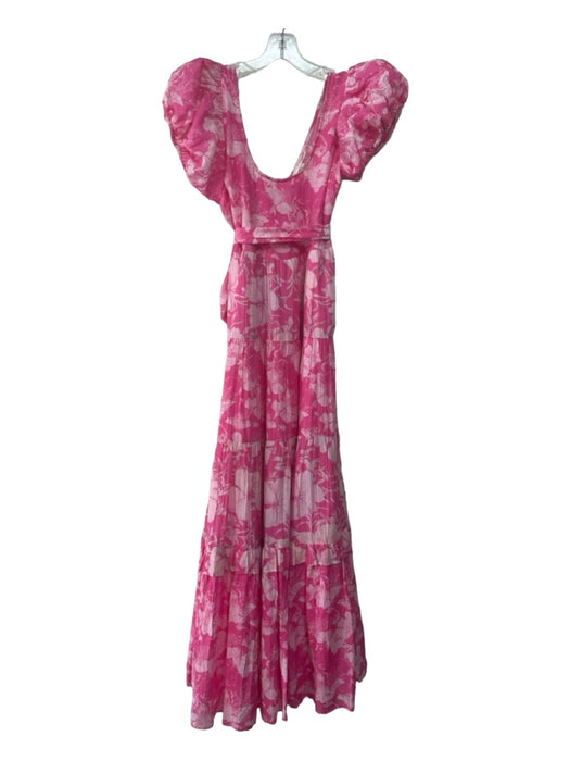 Loveshackfancy Size 00 Pink & White Cotton & Silk Twill V Back Maxi Dress Pink & White / 00