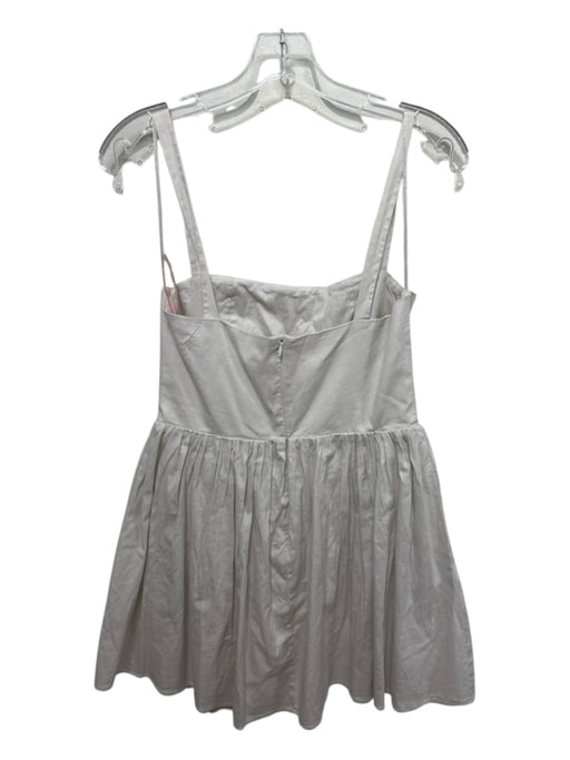 Zara Size L Beige White Cotton Spaghetti Strap Solid Pleat Detail Mini Dress Beige White / L