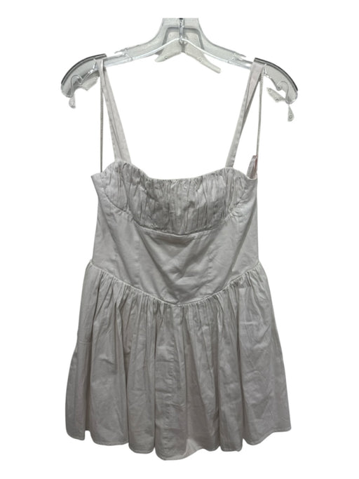 Zara Size L Beige White Cotton Spaghetti Strap Solid Pleat Detail Mini Dress Beige White / L