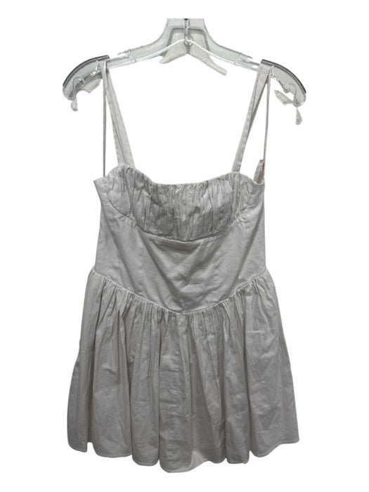 Zara Size L Beige White Cotton Spaghetti Strap Solid Pleat Detail Mini Dress Beige White / L