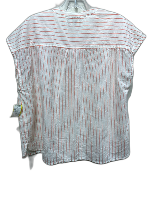 Lilla P Size M White & Orange Cotton Striped Cap Sleeve 1/2 Button Top White & Orange / M