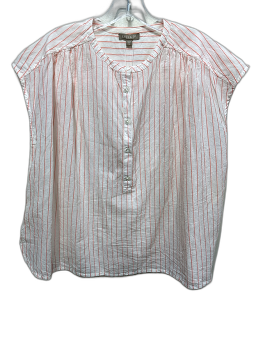 Lilla P Size M White & Orange Cotton Striped Cap Sleeve 1/2 Button Top White & Orange / M