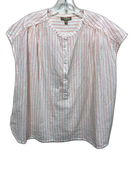 Lilla P Size M White & Orange Cotton Striped Cap Sleeve 1/2 Button Top White & Orange / M