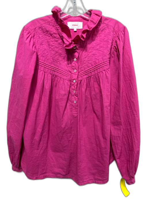 XiRENA Size M Magenta Cotton Long Balloon Sleeve Ruffle Collar 1/2 Button Top Magenta / M