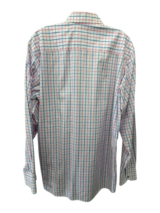 Guffey's Size L White & Pink Cotton Grid Button Up Men's Long Sleeve Shirt White & Pink / L